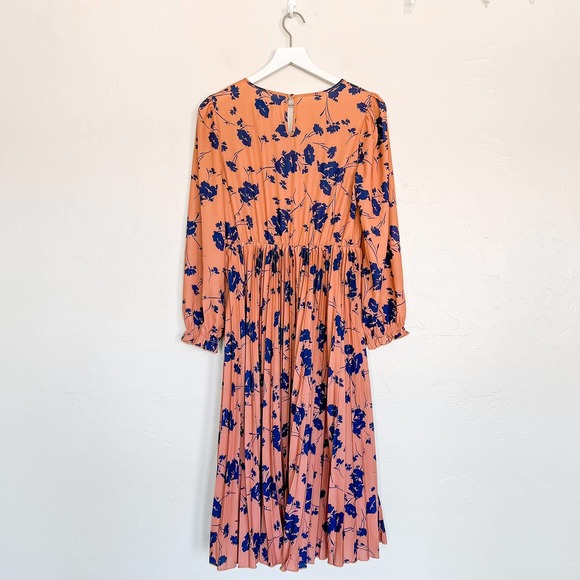 Piper & Scoot Pink and Blue Floral Pleated Midi Dress Small - Picture 4 of 8